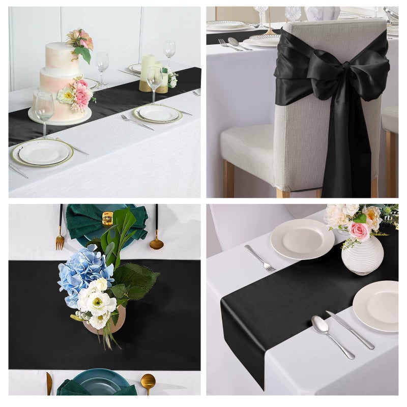GFCC Pack of 10 Black Satin Table Runner 12 x 108 Inches for Wedding Party Events Decoration - Image 5